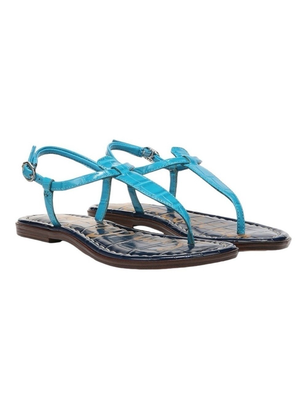 Sam Edelman Kids Turquoise Croc Embossed Thong Sandals With Ankle Strap Size 13